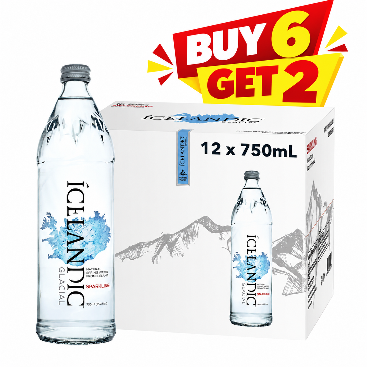 Sparkling Natural Mineral Water Glass 96 X 750 ML -Expiry by Jan 2027 - Stock Liquidation - Offer Buy 6 Get 2 Free